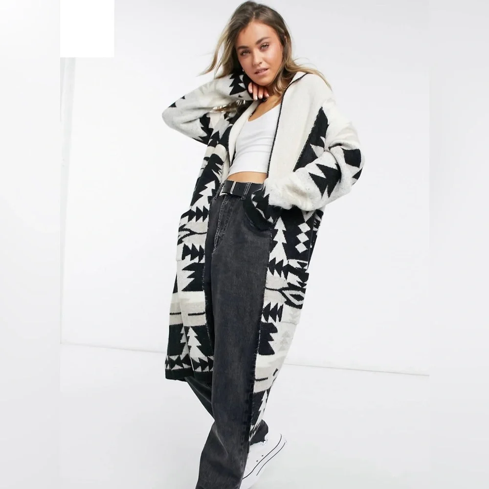 ASOS Black and Cream Aztec Long Cardigan